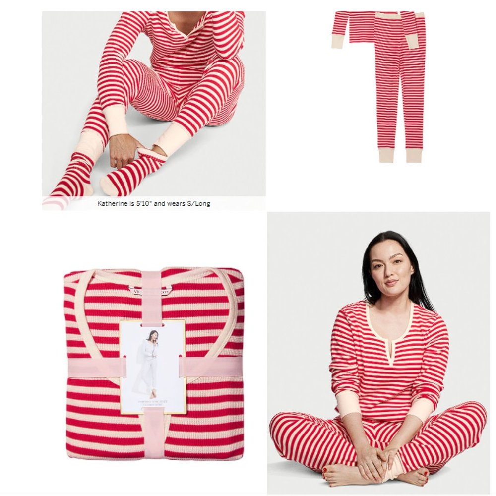 Candy Cane PJs Victoria's Secret XL Thermal Long Pajama Set Adorable NWT - Picture 13 of 14